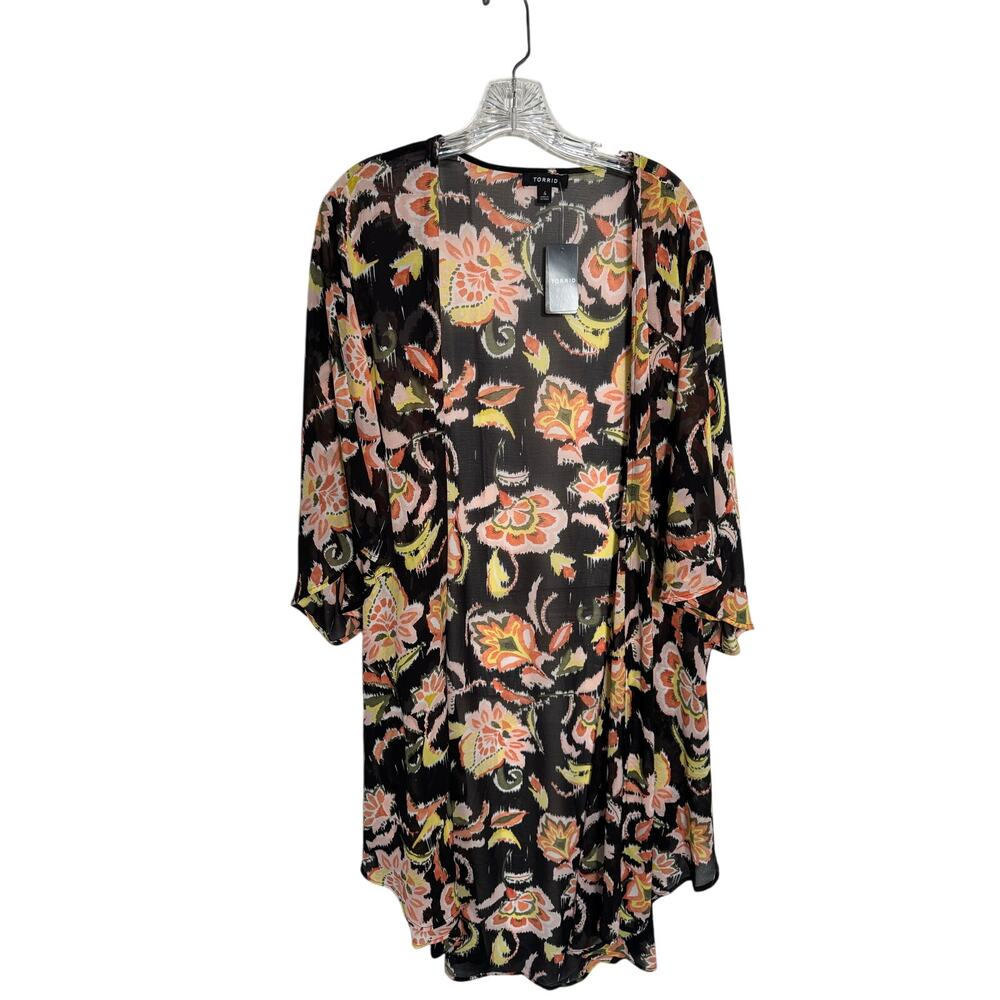 Torrid Womens Chiffon Open Front Kimono Jaco Deep Black Floral Size 4X New